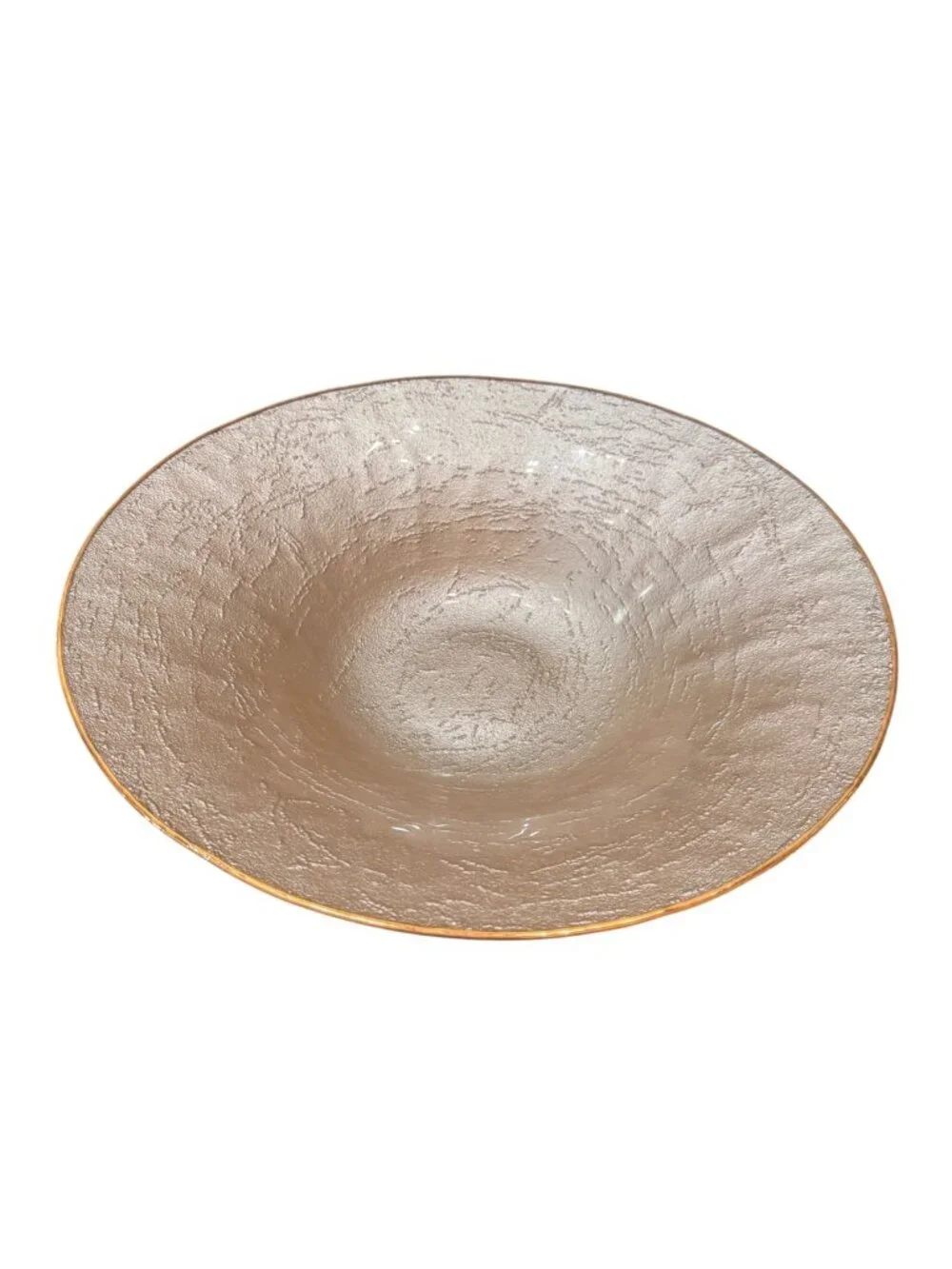 Vietri Metallic Glass Pearl Centerpiece Bowl 19.5” Textured Gold Rim Decor - NEW